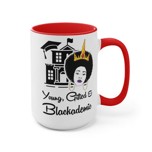 Young, Gifted, and Blackademic - Two-Tone Coffee Mugs, 15oz