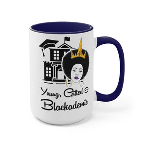 Young, Gifted, and Blackademic - Two-Tone Coffee Mugs, 15oz